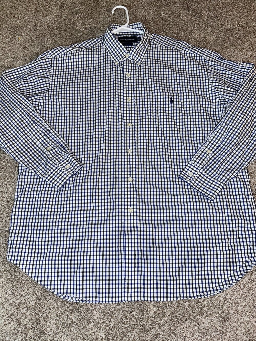 Polo Ralph Lauren Golf XL Long Sleeve blue white checked TILDEN Shirt VTG 100cot